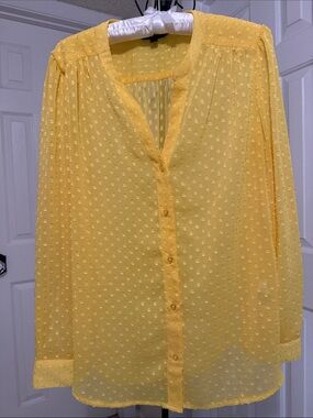 Banana Republic Dandelion Yellow Swiss Dot Sheer Blouse Size Large